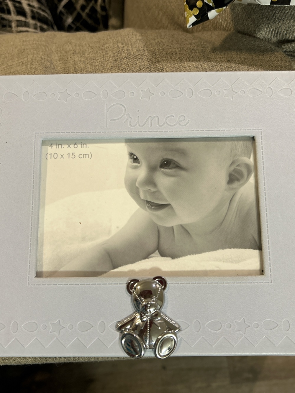 Prince Baby Frame with Silver Bear Accent - White